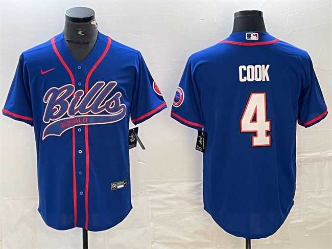 Men%27s Buffalo Bills #4 James Cook Blue With Patch Cool Base Stitched Baseball Jersey